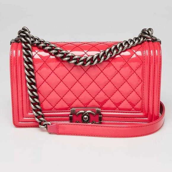 Chanel Pink Quilted Patent Leather Medium Plexiglass Boy Bag - Picture 1 of 10